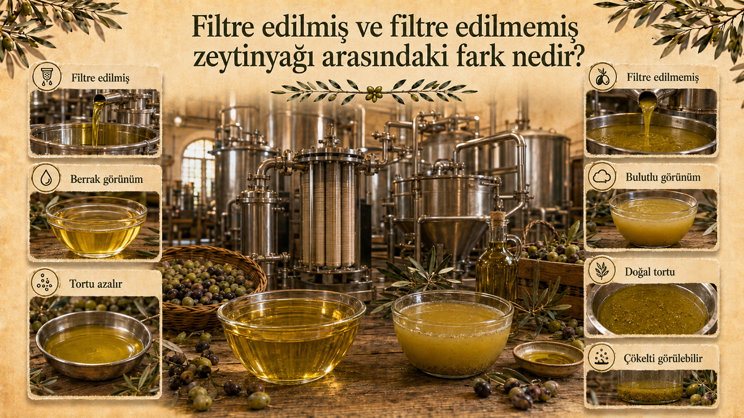 Filtre edilmiş ve filtre edilmemiş zeytinyağı arasındaki fark nedir?